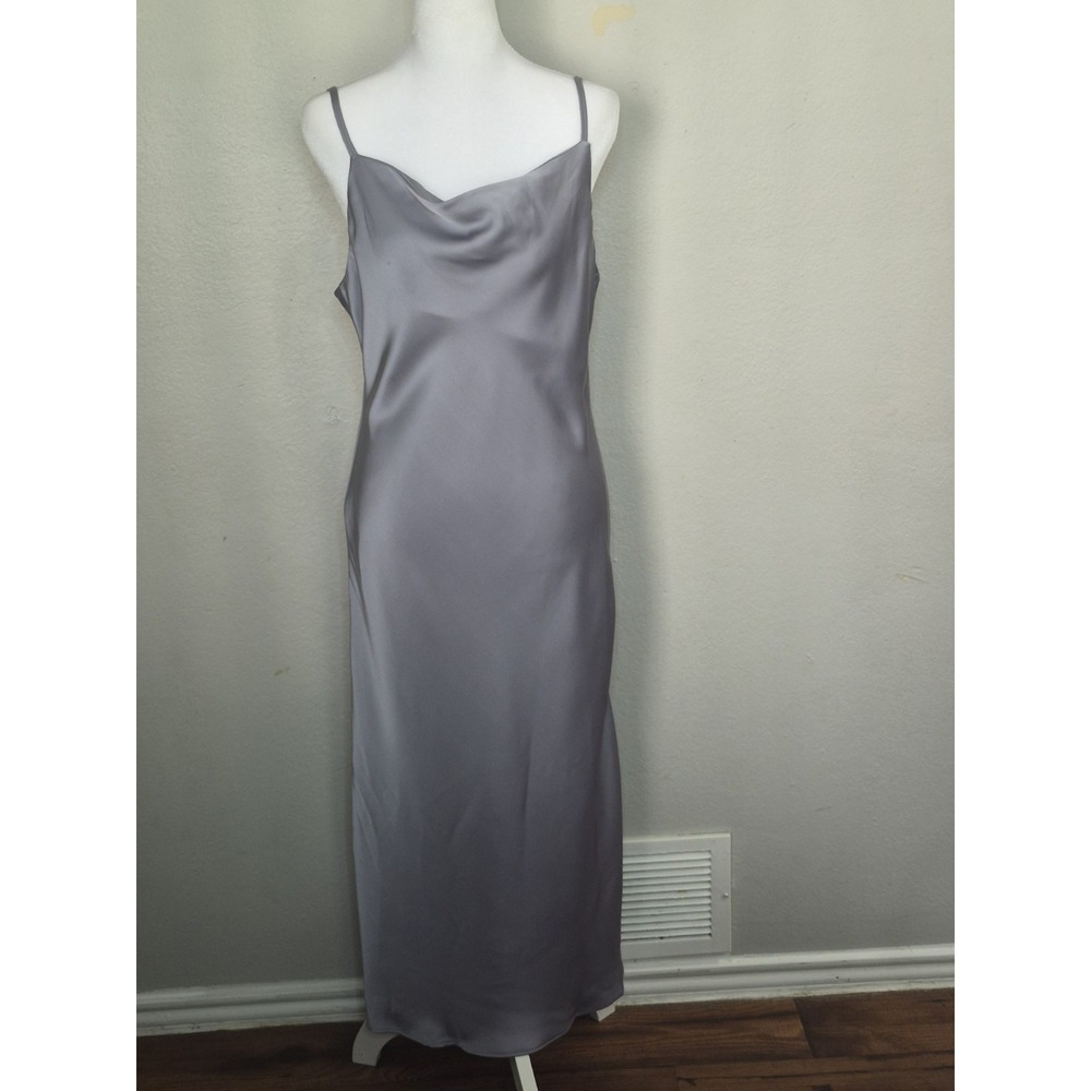 Dazy Women's Maxi Gray Slip Dress Medium Satin Cami Sphaghetti‎ Strap Party